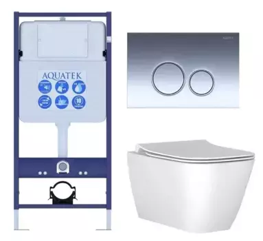 Инсталляция Aquatek унитаз Ideal Standard i.life B T533001 безободковый белый, сиденье микролифт, клавиша хром, комплект ST533018