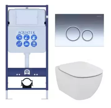 Инсталляция Aquatek унитаз Ideal Standard Tesi AquaBlade T007901 белый, сиденье микролифт, клавиша хром, комплект ST031812