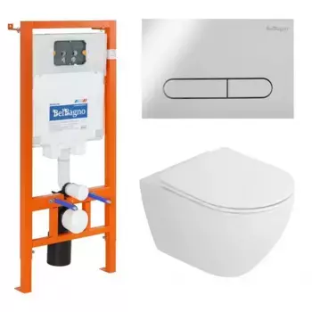 Инсталляция BelBagno с унитазом Cezares Stylus-tor CZR-6601-TH-TOR, сиденье микролифт, клавиша хром глянец, комплект