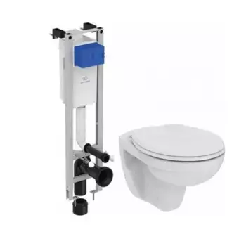 Инсталляция Ideal Standard ProSys Eco Frame M W660101 с унитазом Eurovit Rimless безободковый Cut Rimless c сиденьем микролифт E131801, комплект