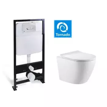 Инсталляция SantiLine с безободковым унитазом SantiLine, сиденье микролифт, клавиша хром, белый, SL-5025+SL-01