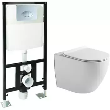 Инсталляция SantiLine с безободковым унитазом SantiLine, сиденье микролифт, клавиша хром, белый, SL-5005 + SL-01