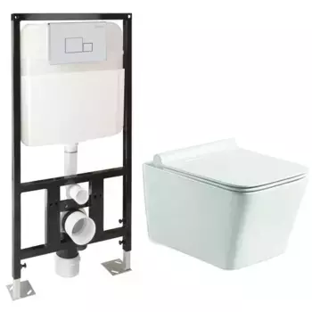 Инсталляция SantiLine с безободковым унитазом SantiLine, сиденье микролифт, клавиша хром, квадрат , SL-5007+SL-01