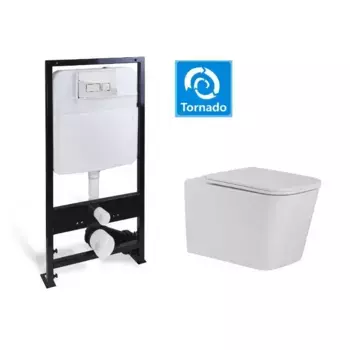 Инсталляция SantiLine с безободковым унитазом SantiLine, сиденье микролифт, клавиша хром, белый, SL-5027+SL-01