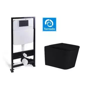 Инсталляция SantiLine с безободковым унитазом SantiLine, сиденье микролифт, клавиша черная матовая, черный матовый, SL-5027MB+SL-04