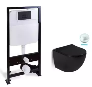 Инсталляция SantiLine с безободковым унитазом SantiLine, сиденье микролифт, клавиша черная матовая, черный матовый, SL-5018MB + SL-03