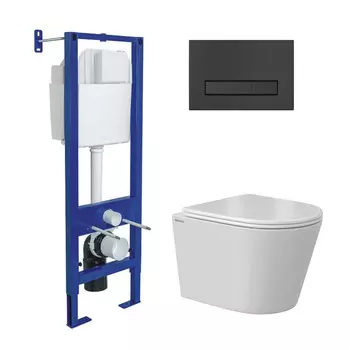 Комплект BERGES: инсталляция АТОМ Line кнопка черная Soft Touch, унитаз VITA Rimless 49 см, сиденье дюропласт микролифт, быстросъём