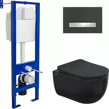 Комплект BERGES: инсталляция Atom Line, кнопка soft touch черный/хром глянец, унитаз Ventas Black, микролифт, быстросьем 043325