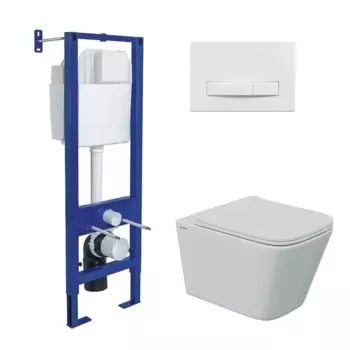 Комплект Berges: инсталляция Berges Atom Line 043346, с унитазом Floe S Rimless, сиденье дюропласт с микролифтом быстросъёмное Floe S Slim SO, с клавишей, цвет белый