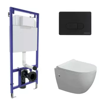 Комплект Berges: инсталляция Berges Novum 525, кнопка D5 Soft Touch черная, с унитазом Okus, сиденье Toma Slim SO микролифт, комплект, 043274