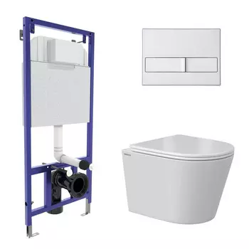 Комплект BERGES: инсталляция NOVUM кнопка L2 матовый хром, унитаз VITA Rimless 49 см, сиденье дюропласт микролифт, быстросъём