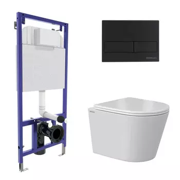 Комплект BERGES: инсталляция NOVUM кнопка L5 Soft Touch черная, унитаз VITA Rimless 49 см, сиденье дюропласт микролифт, быстросъём