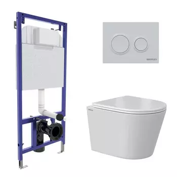 Комплект BERGES: инсталляция NOVUM кнопка O1 белая, унитаз VITA Rimless 49 см, сиденье дюропласт микролифт, быстросъём