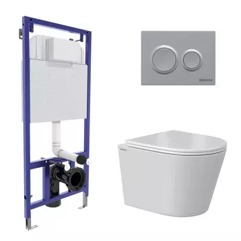 Комплект BERGES: инсталляция NOVUM кнопка O2 матовый хром, унитаз VITA Rimless 49 см, сиденье дюропласт микролифт, быстросъём