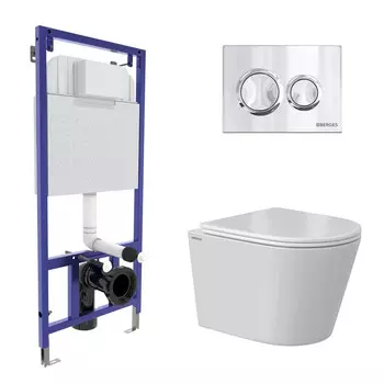 Комплект BERGES: инсталляция NOVUM кнопка O3 хром глянец, унитаз VITA Rimless 49 см, сиденье дюропласт микролифт, быстросъём