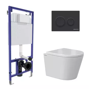 Комплект BERGES: инсталляция NOVUM кнопка O5 Soft Touch черная, унитаз VITA Rimless 49 см, сиденье дюропласт микролифт, быстросъём