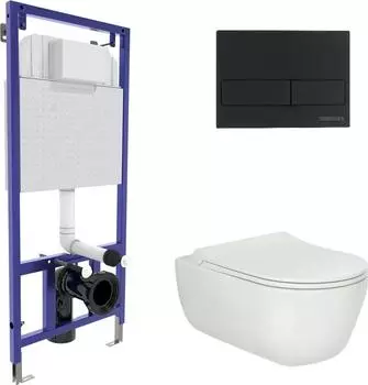Комплект Berges Wasserhaus 043204 инсталляция Novum + унитаз Ego XL Rimless + кнопка L5 черная