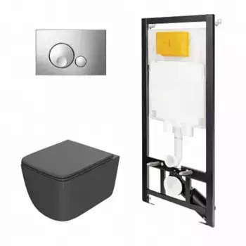 Комплект инсталляция OLI 80 Eco с унитазом Point Меркурий PN41831GM, сиденье микролифт, клавиша OLI Globe, цвет хром, 886914GBOO+PN41831GM