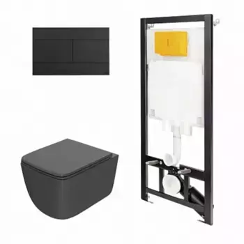 Комплект инсталляция OLI 80 Eco с унитазом Point Меркурий PN41831GM, сиденье микролифт, клавиша OLI Slim, цвет черный, 886914SLO3+PN41831GM