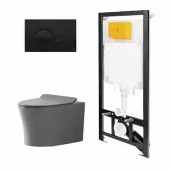 Комплект инсталляция OLI 80 Eco с унитазом Point Вега PN41711GM, сиденье микролифт, клавиша OLI Globe, цвет черный, 886914GBO3+PN41711GM