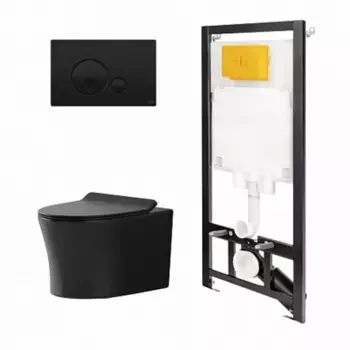 Комплект инсталляция OLI 80 Eco с унитазом Point Вега PN41711BM, сиденье микролифт, клавиша OLI Globe, цвет черный, 886914GBO3+PN41711BM