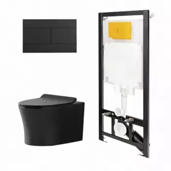 Комплект инсталляция OLI 80 Eco с унитазом Point Вега PN41711BM, сиденье микролифт, клавиша OLI Slim, цвет черный, 886914SLO3+PN41711BM