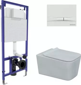 Комплект инсталляция с подвесным унитазом Berges Wasserhaus Novum 043283 с сиденьем микролифт и белой клавишей смыва