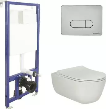 Комплект инсталляция с подвесным унитазом Berges Wasserhaus Novum 043201 с сиденьем микролифт и клавишей смыва хром