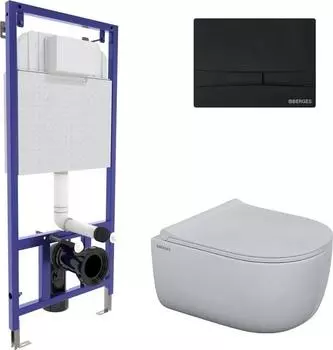 Комплект инсталляция с подвесным унитазом Berges Wasserhaus Novum 047255 с сиденьем микролифт и черной клавишей смыва