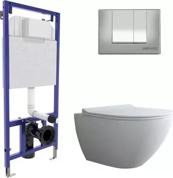 Комплект инсталляция с подвесным унитазом Berges Wasserhaus Novum 043247 с сиденьем микролифт и клавишей смыва хром глянец