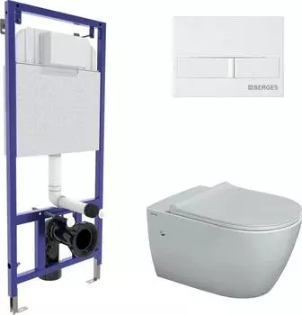 Комплект инсталляция с подвесным унитазом Berges Wasserhaus Novum 043266 с сиденьем микролифт и белой клавишей смыва