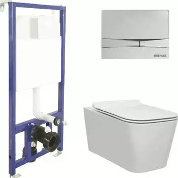 Комплект инсталляция с подвесным унитазом Berges Wasserhaus Novum 043223 с сиденьем микролифт и клавишей смыва хром