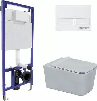 Комплект инсталляция с подвесным унитазом Berges Wasserhaus Novum 043284 с сиденьем микролифт и белой клавишей смыва