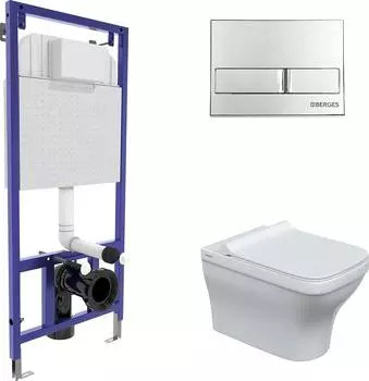 Комплект инсталляция с подвесным унитазом Berges Wasserhaus Novum 042448 с сиденьем микролифт и клавишей смыва хром глянец