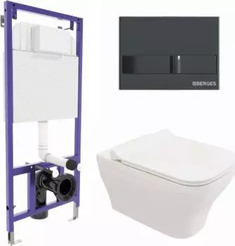 Комплект инсталляция с подвесным унитазом Berges Wasserhaus Novum 042454 с сиденьем микролифт и клавишей смыва черный глянец