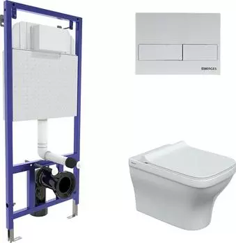 Комплект инсталляция с подвесным унитазом Berges Wasserhaus Novum 042455 с сиденьем микролифт и белой клавишей смыва