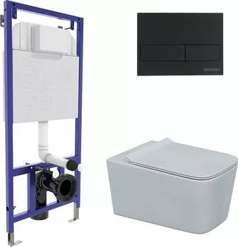 Комплект инсталляция с подвесным унитазом Berges Wasserhaus Novum 043279 с сиденьем микролифт и черной клавишей смыва