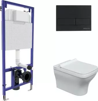 Комплект инсталляция с подвесным унитазом Berges Wasserhaus Novum 042449 с сиденьем микролифт и черной клавишей смыва