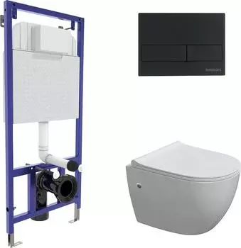 Комплект инсталляция с подвесным унитазом Berges Wasserhaus Novum 043280 с сиденьем микролифт и черной клавишей смыва