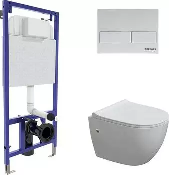 Комплект инсталляция с подвесным унитазом Berges Wasserhaus Novum 043277 с сиденьем микролифт и белой клавишей смыва