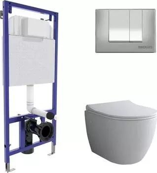 Комплект инсталляция с подвесным унитазом Berges Wasserhaus Novum 043267 с сиденьем микролифт и клавишей смыва хром глянец