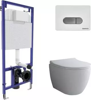 Комплект инсталляция с подвесным унитазом Berges Wasserhaus Novum 043262 с сиденьем микролифт и клавишей смыва белый/хром