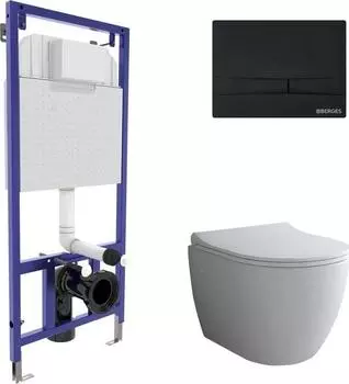 Комплект инсталляция с подвесным унитазом Berges Wasserhaus Novum 043273 с сиденьем микролифт и черной клавишей смыва