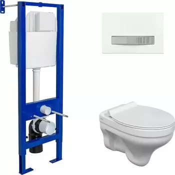 Комплект инсталляция с подвесным унитазом Berges Wasserhaus Atom 042444 с сиденьем микролифт и клавишей смыва белый/хром