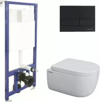 Комплект инсталляция с подвесным унитазом Berges Wasserhaus Novum 043232 с сиденьем микролифт и черной клавишей смыва