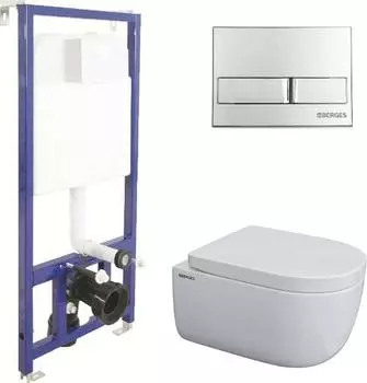Комплект инсталляция с подвесным унитазом Berges Wasserhaus Novum 043231 с сиденьем микролифт и клавишей смыва хром