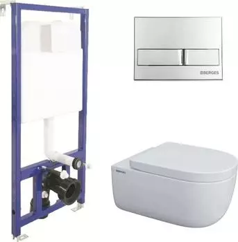 Комплект инсталляция с подвесным унитазом Berges Wasserhaus Novum 043233 с сиденьем микролифт и клавишей смыва хром