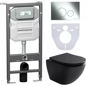 Комплект инсталляция с подвесным унитазом Ceramica Nova Metropol CN4002MB_1001CH_1000 с сиденьем микролифт и клавишей смыва хром