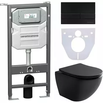 Комплект инсталляция с подвесным унитазом Ceramica Nova Metropol CN4002MB_1002B_1000 с сиденьем микролифт и черной клавишей смыва