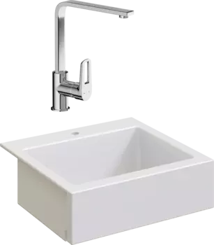 Комплект Мойка кухонная Domaci Сиена 50166-101 с 1 отверстием, белый глянец + Смеситель STWORKI